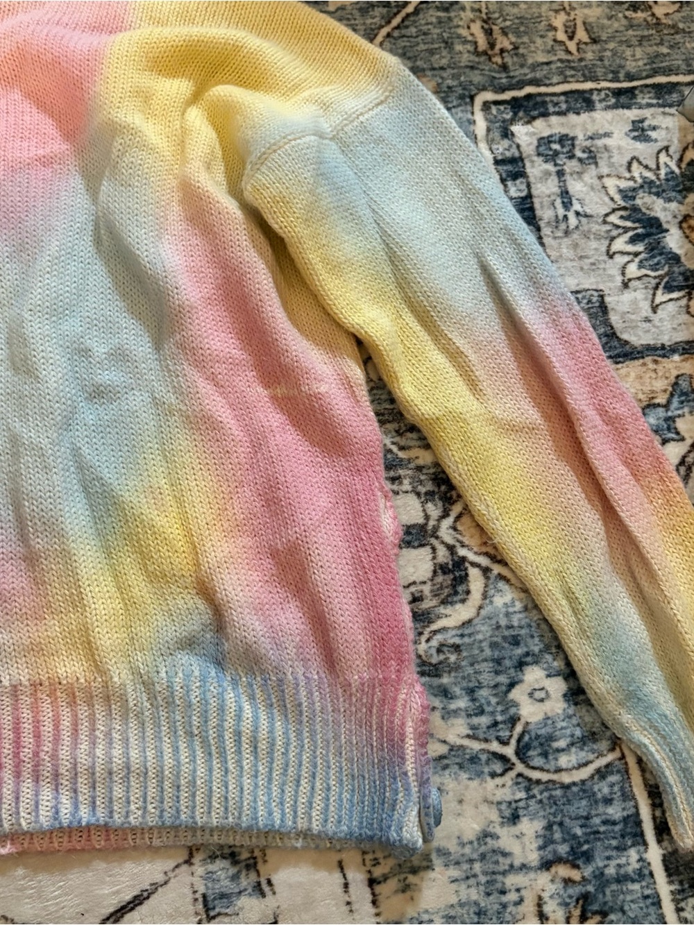 LoveShackFancy Pastel Tie-Dye V-Neck Sweater in Yellow, Pink, Blue - Picture 10 of 10